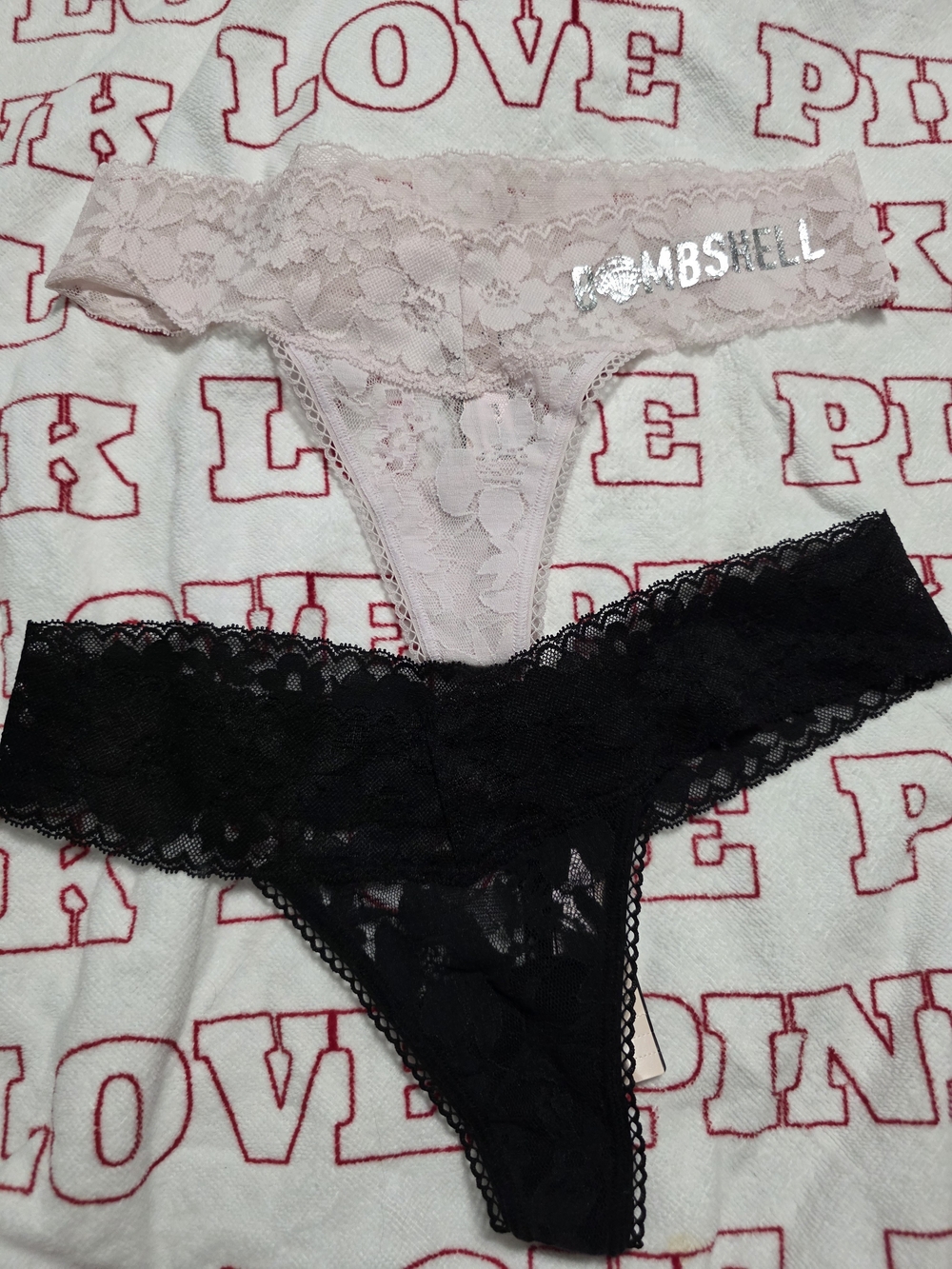 Victoria's Secret Lace Thong Pair - Light Pink & Black